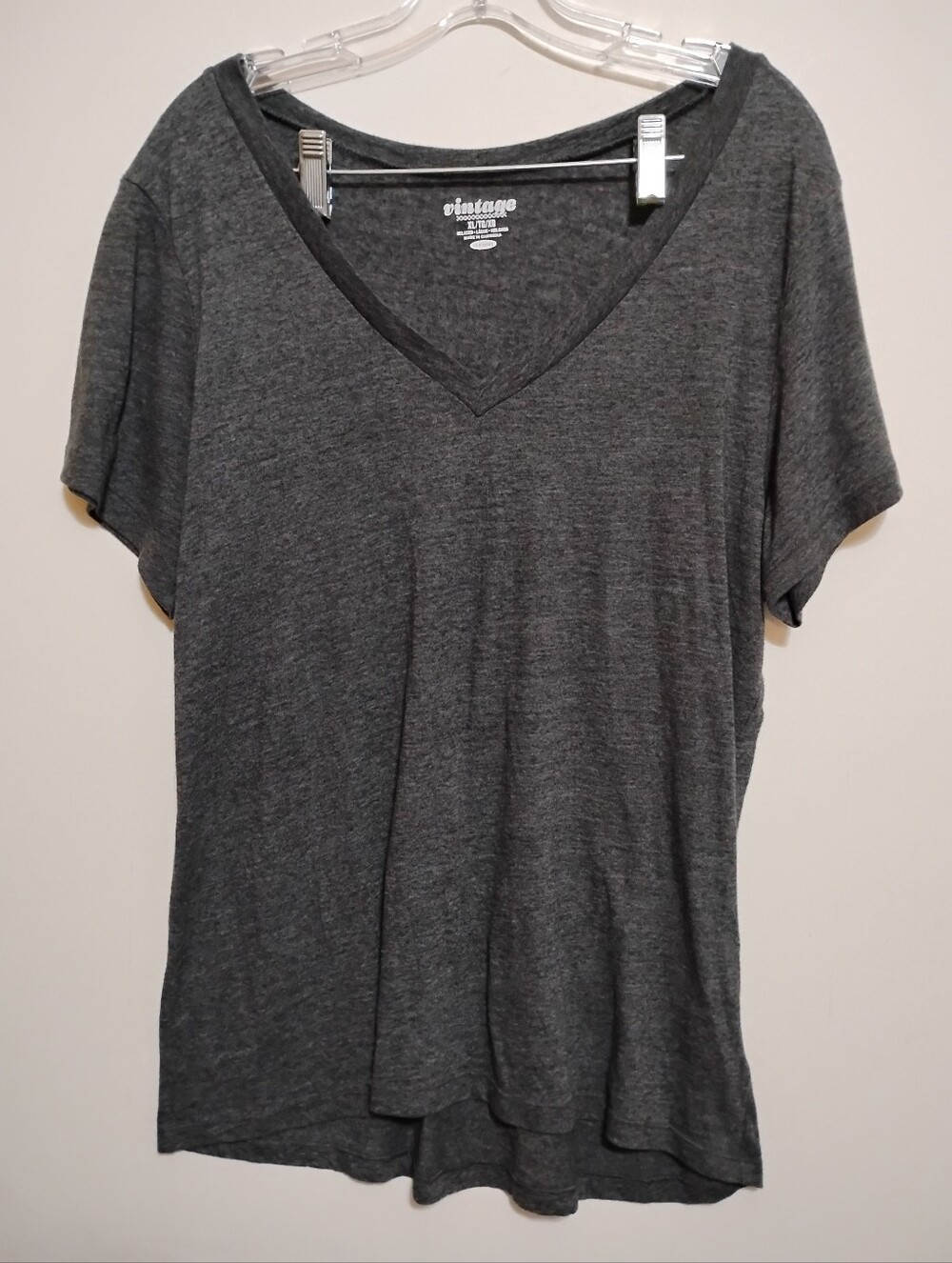 VINTAGE OLD NAVY Women's V-Neck Tee - Charcoal Relaxed Style Thin Soft Fabric XL